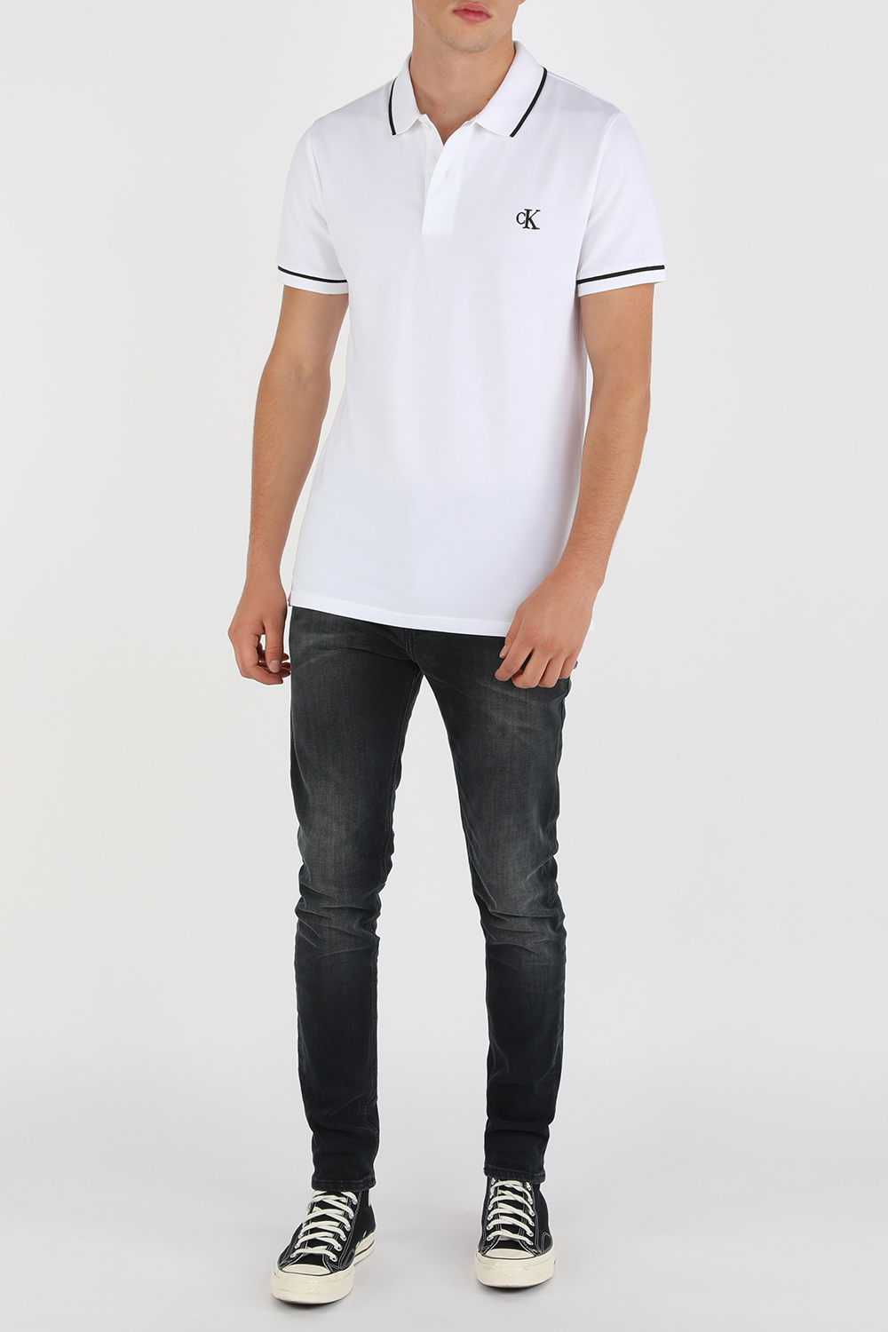 Slim Stretch Pique Polo Shirt in White